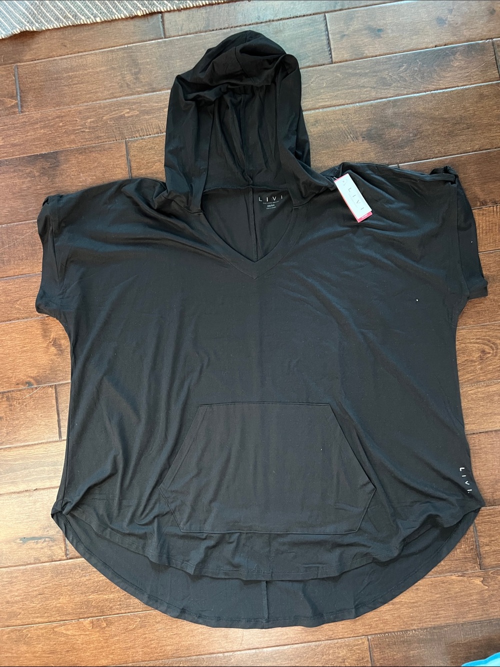 Livi Active Black Short-Sleeve Hooded Tunic